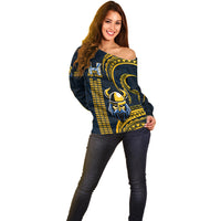 Personalised Hawaii Hilo High School Off Shoulder Sweater Vikings Polynesian Kakau Pattern - Wonder Print Shop