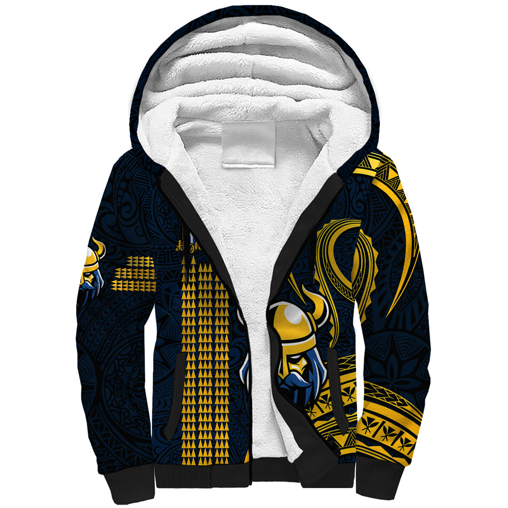 Personalised Hawaii Hilo High School Sherpa Hoodie Vikings Polynesian Kakau Pattern - Wonder Print Shop