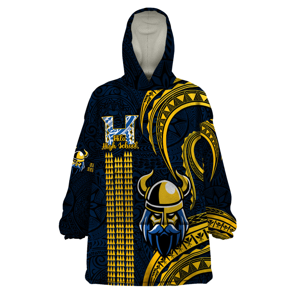 Personalised Hawaii Hilo High School Wearable Blanket Hoodie Vikings Polynesian Kakau Pattern - Wonder Print Shop