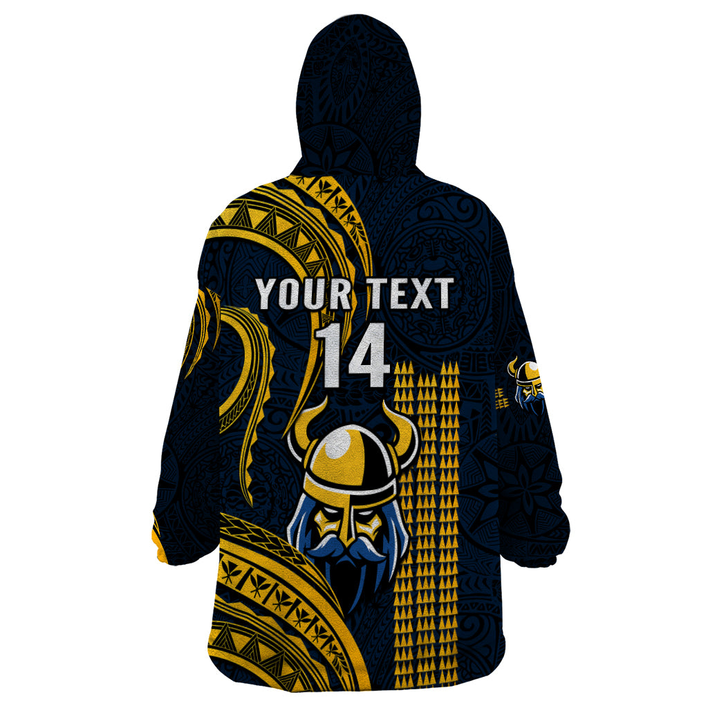 Personalised Hawaii Hilo High School Wearable Blanket Hoodie Vikings Polynesian Kakau Pattern - Wonder Print Shop