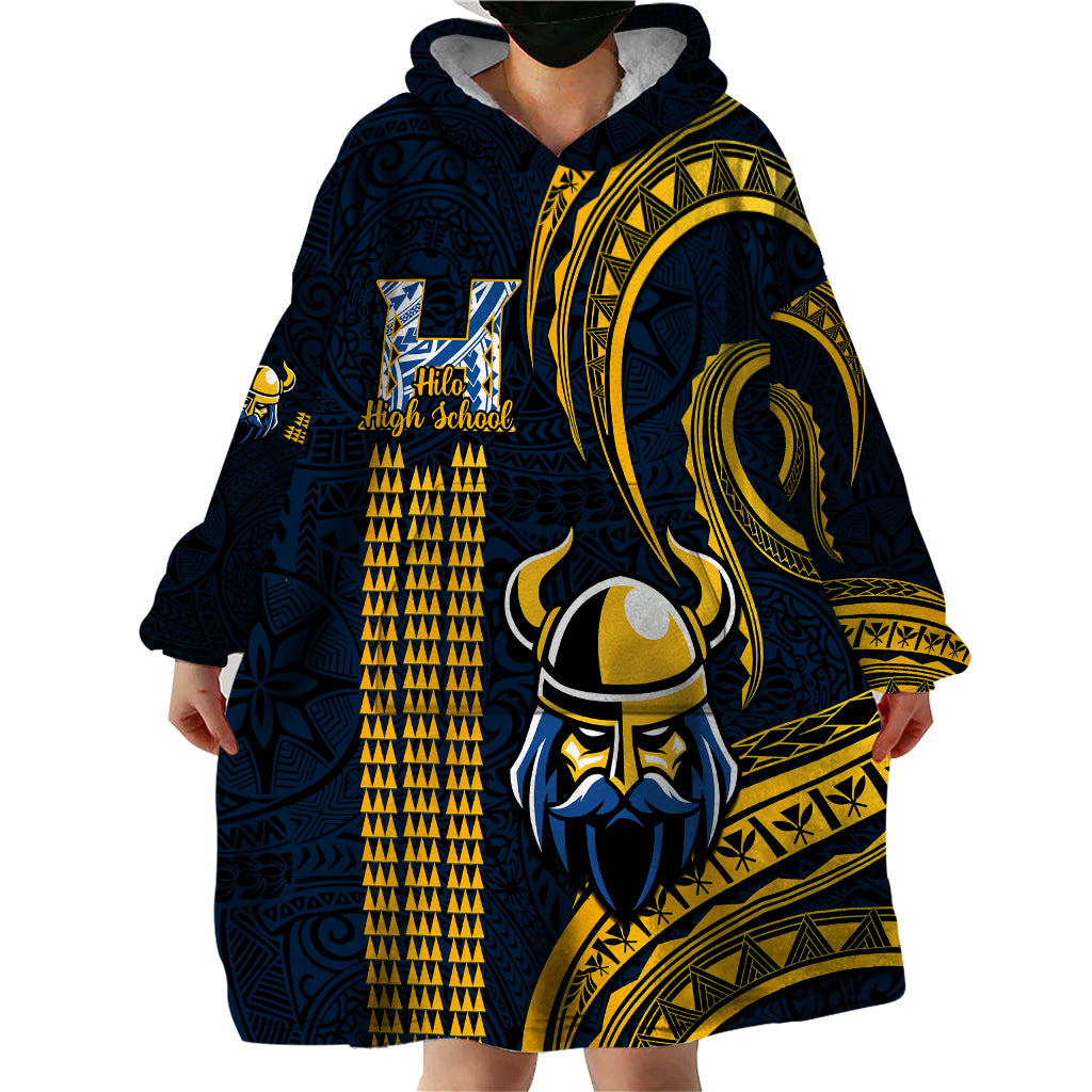 Personalised Hawaii Hilo High School Wearable Blanket Hoodie Vikings Polynesian Kakau Pattern - Wonder Print Shop
