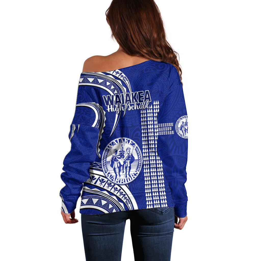 Hawaii Waiakea High School Off Shoulder Sweater Polynesian Kakau Pattern - Wonder Print Shop