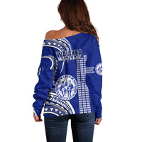 Hawaii Waiakea High School Off Shoulder Sweater Polynesian Kakau Pattern - Wonder Print Shop