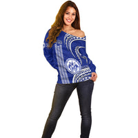 Hawaii Waiakea High School Off Shoulder Sweater Polynesian Kakau Pattern - Wonder Print Shop