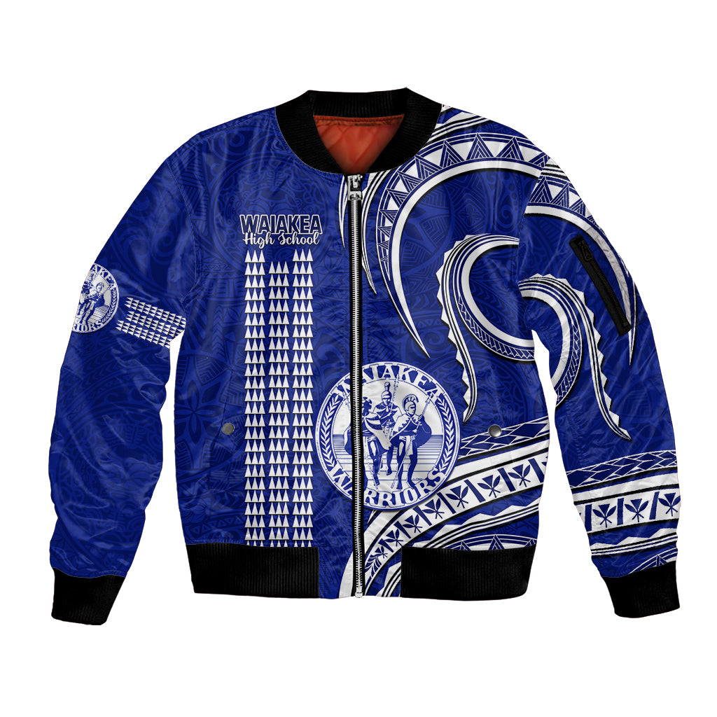 Hawaii Waiakea High School Sleeve Zip Bomber Jacket Polynesian Kakau Pattern - Wonder Print Shop