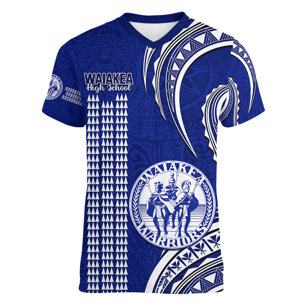 Hawaii Waiakea High School Women V Neck T Shirt Polynesian Kakau Pattern - Wonder Print Shop