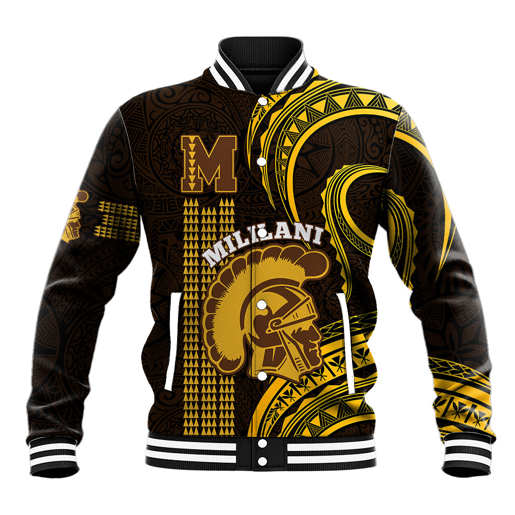 Personalised Hawaii Mililani High School Baseball Jacket Polynesian Kakau Pattern - Wonder Print Shop