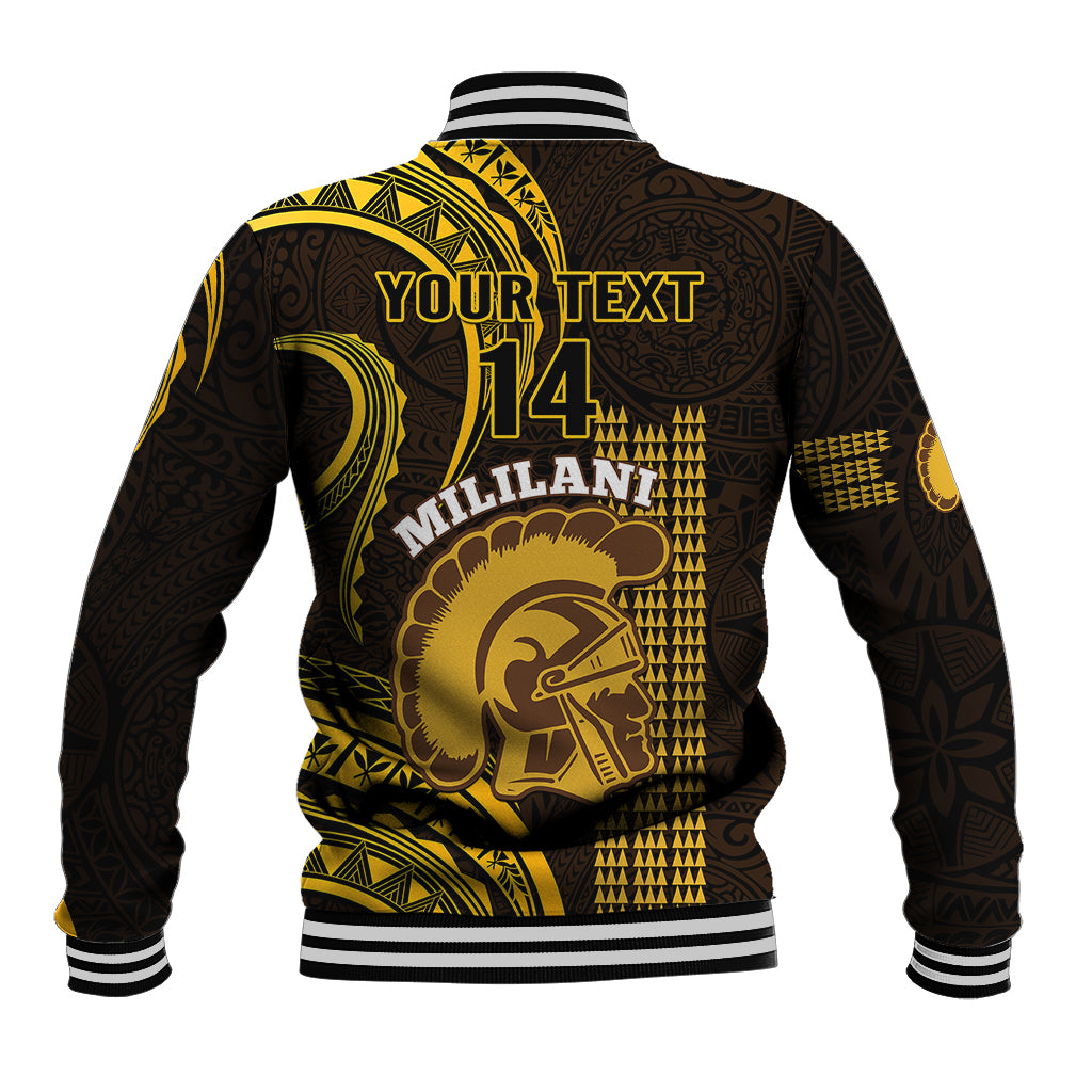 Personalised Hawaii Mililani High School Baseball Jacket Polynesian Kakau Pattern - Wonder Print Shop