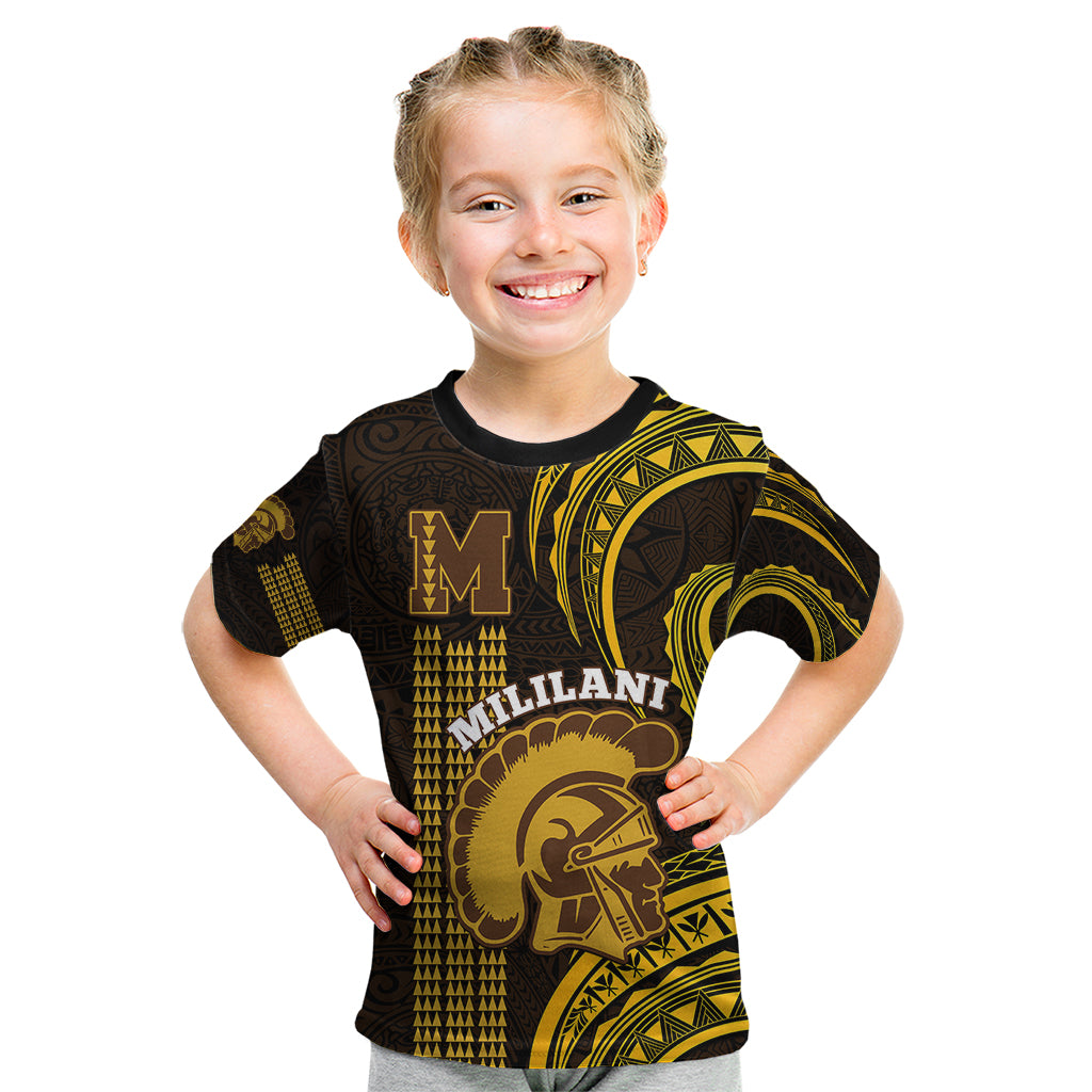 Personalised Hawaii Mililani High School Kid T Shirt Polynesian Kakau Pattern - Wonder Print Shop