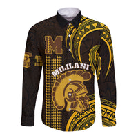 Personalised Hawaii Mililani High School Long Sleeve Button Shirt Polynesian Kakau Pattern - Wonder Print Shop