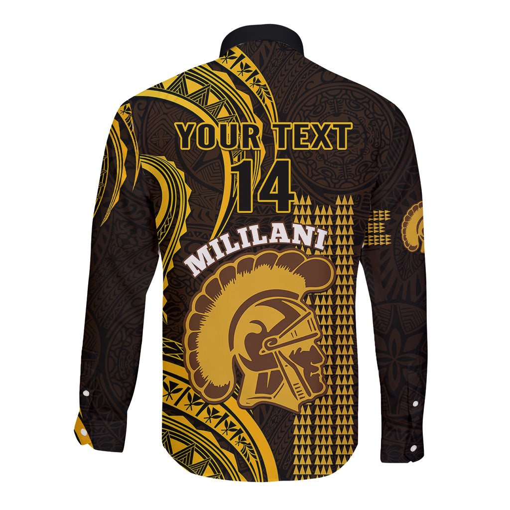 Personalised Hawaii Mililani High School Long Sleeve Button Shirt Polynesian Kakau Pattern - Wonder Print Shop