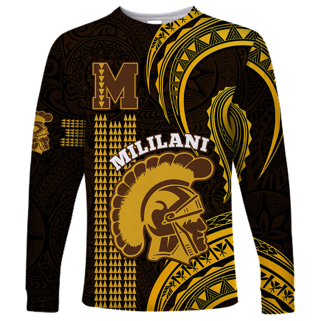 Personalised Hawaii Mililani High School Long Sleeve Shirt Polynesian Kakau Pattern - Wonder Print Shop