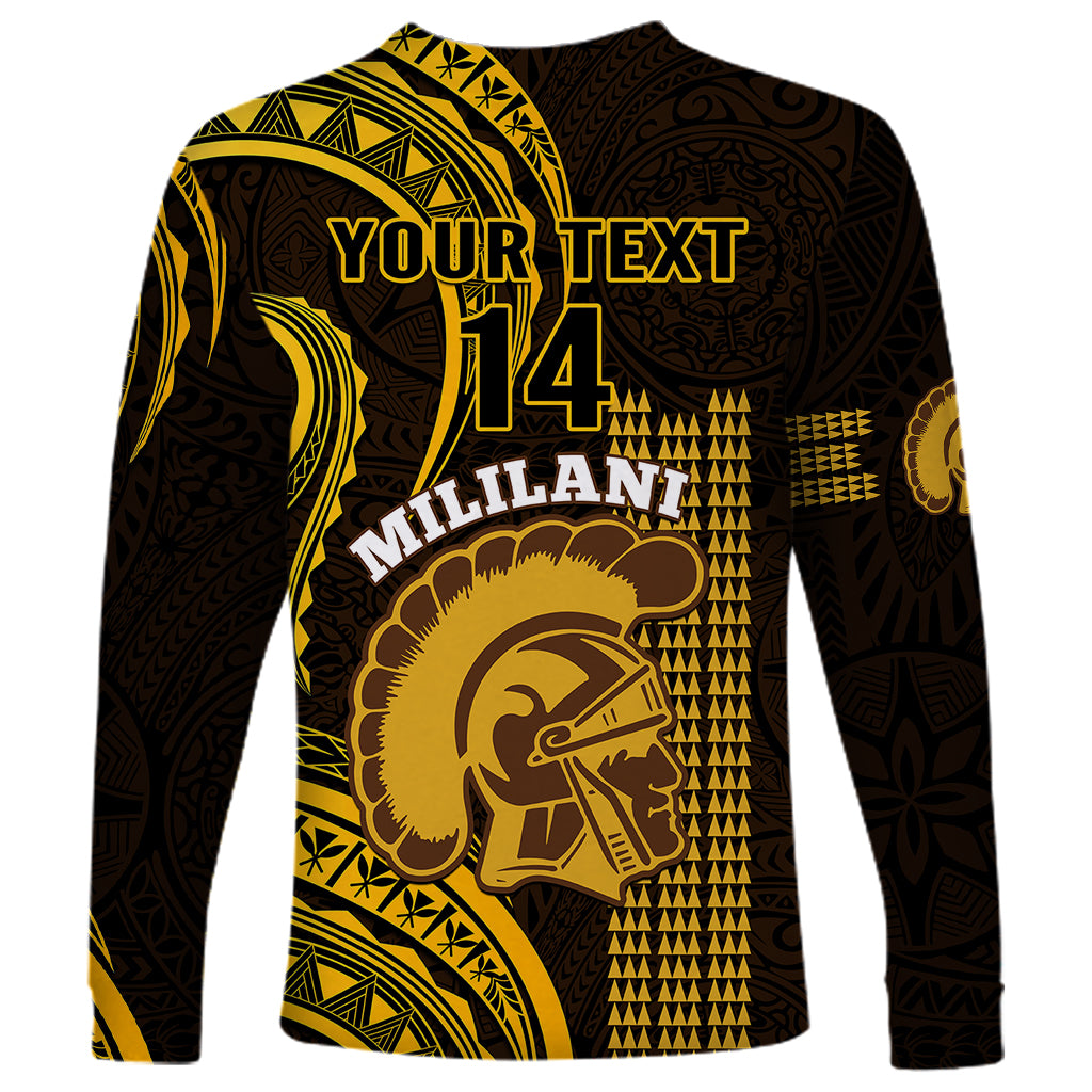 Personalised Hawaii Mililani High School Long Sleeve Shirt Polynesian Kakau Pattern - Wonder Print Shop