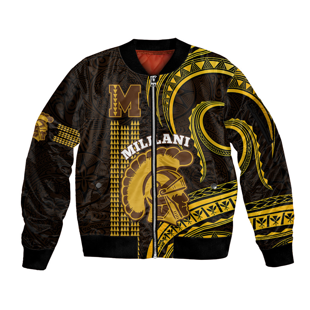 Personalised Hawaii Mililani High School Sleeve Zip Bomber Jacket Polynesian Kakau Pattern - Wonder Print Shop