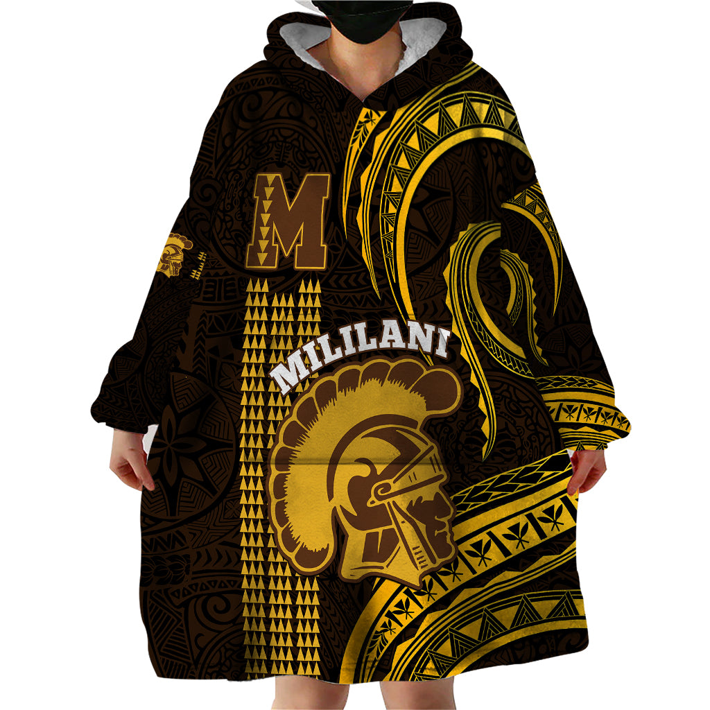 Personalised Hawaii Mililani High School Wearable Blanket Hoodie Polynesian Kakau Pattern - Wonder Print Shop