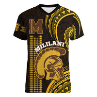 Personalised Hawaii Mililani High School Women V Neck T Shirt Polynesian Kakau Pattern - Wonder Print Shop