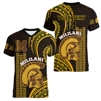 Personalised Hawaii Mililani High School Women V Neck T Shirt Polynesian Kakau Pattern - Wonder Print Shop
