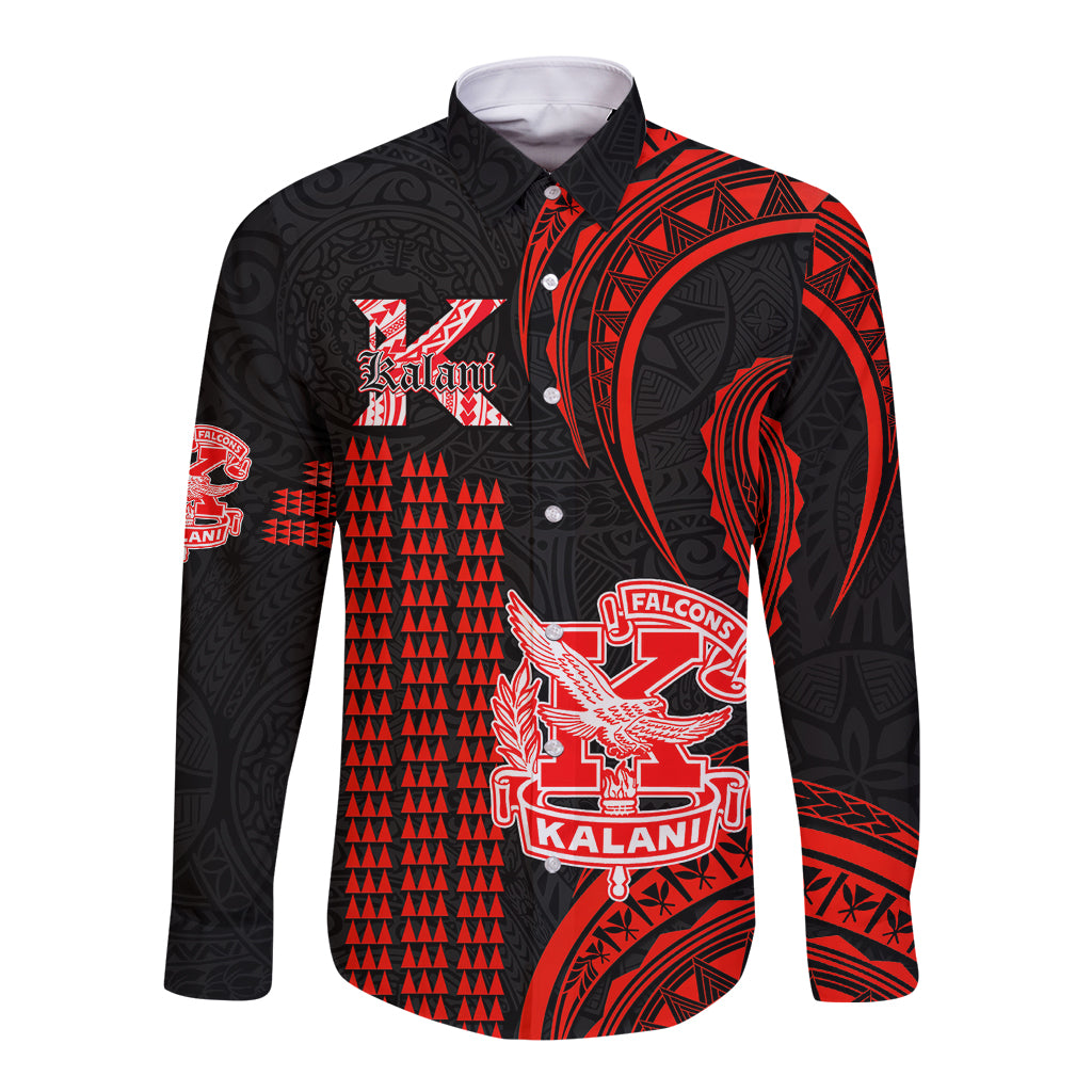 Personalised Hawaii Kalani High School Long Sleeve Button Shirt Polynesian Kakau Pattern - Wonder Print Shop