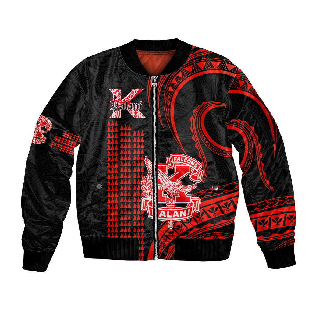 Personalised Hawaii Kalani High School Sleeve Zip Bomber Jacket Polynesian Kakau Pattern - Wonder Print Shop