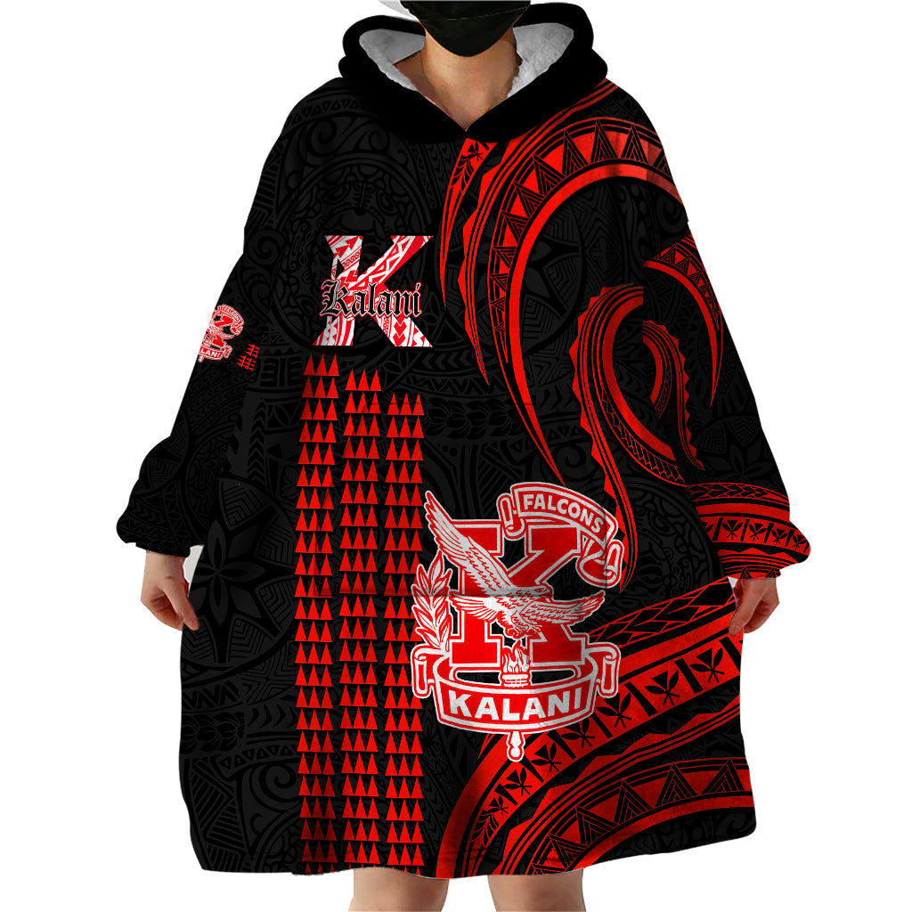 Personalised Hawaii Kalani High School Wearable Blanket Hoodie Polynesian Kakau Pattern - Wonder Print Shop