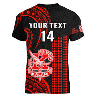 Personalised Hawaii Kalani High School Women V Neck T Shirt Polynesian Kakau Pattern - Wonder Print Shop