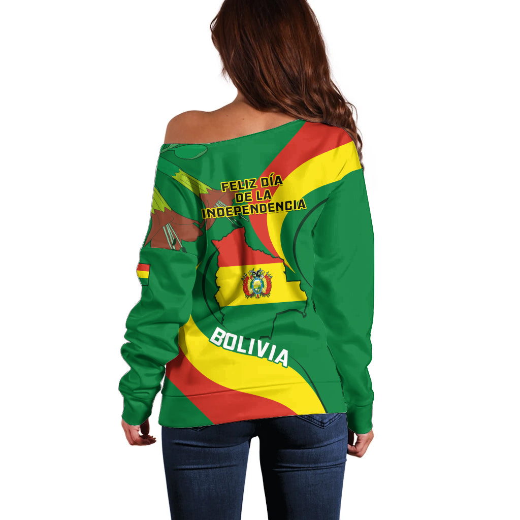Bolivia Off Shoulder Sweater Bolivian Kantuta Happy 198th Independence Day - Wonder Print Shop