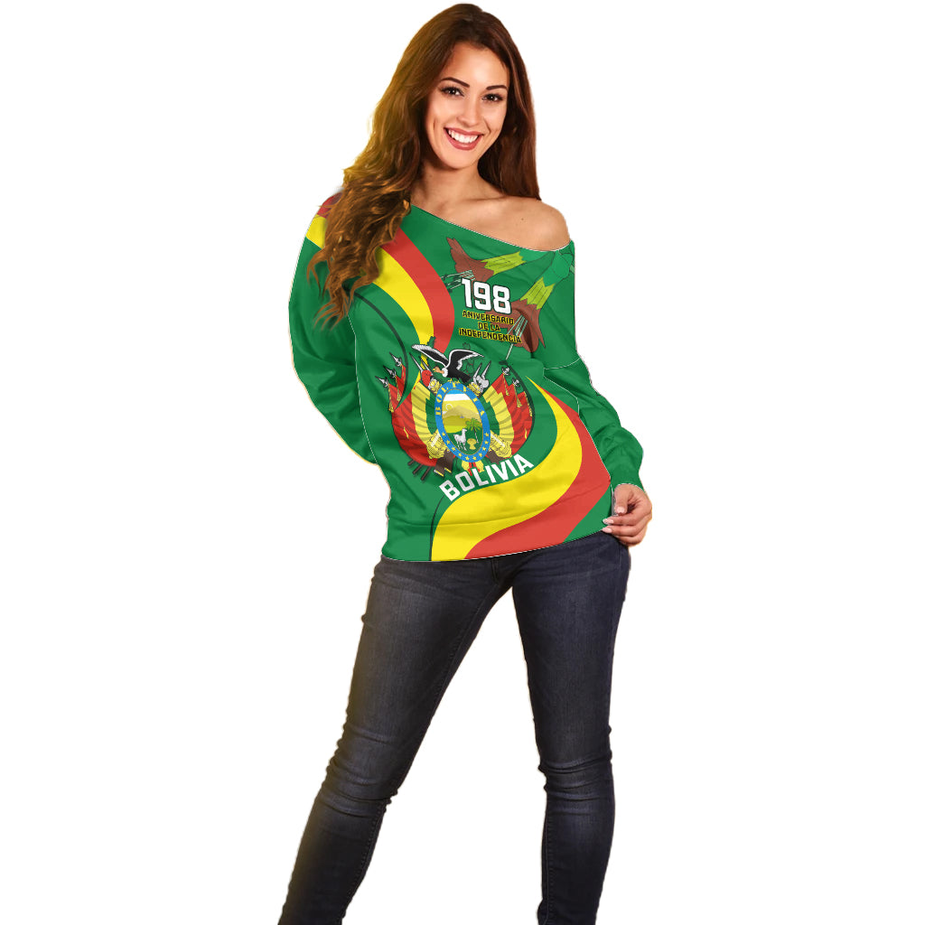 Bolivia Off Shoulder Sweater Bolivian Kantuta Happy 198th Independence Day - Wonder Print Shop