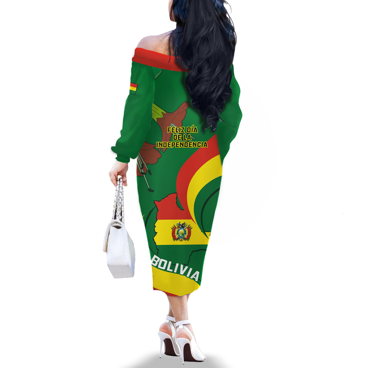 Bolivia Off The Shoulder Long Sleeve Dress Bolivian Kantuta Happy 198th Independence Day - Wonder Print Shop