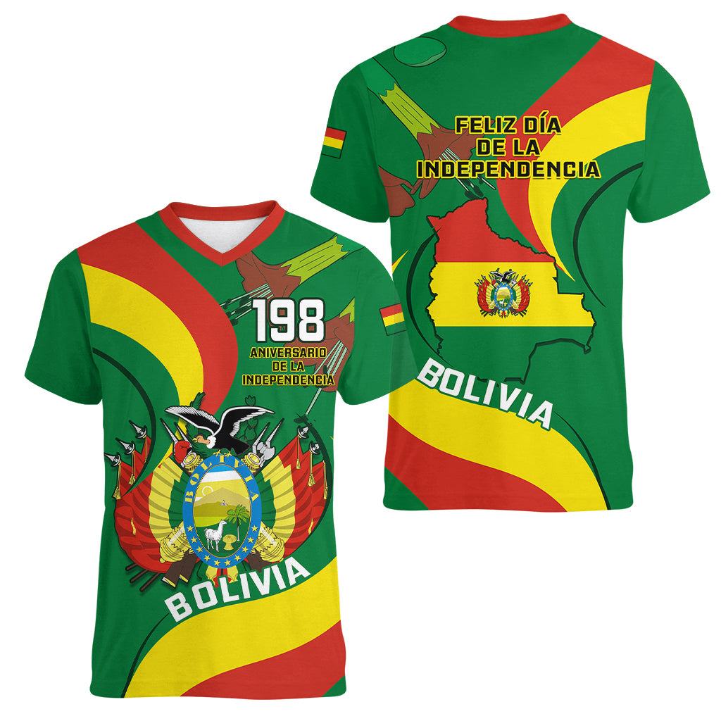 Bolivia Women V Neck T Shirt Bolivian Kantuta Happy 198th Independence Day - Wonder Print Shop