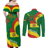 Personalised Bolivia Couples Matching Off Shoulder Maxi Dress and Long Sleeve Button Shirts Bolivian Kantuta Happy 198th Independence Day - Wonder Print Shop