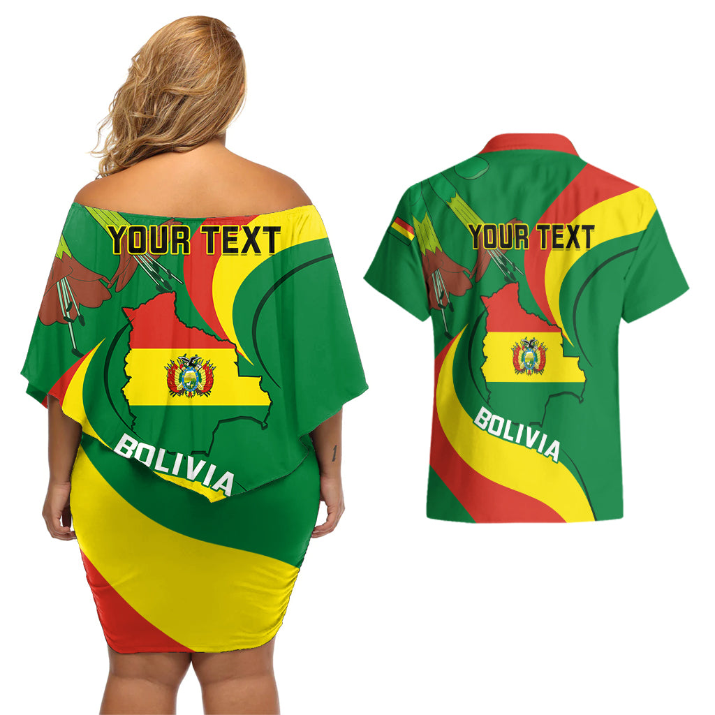 Personalised Bolivia Couples Matching Off Shoulder Short Dress and Hawaiian Shirt Bolivian Kantuta Happy 198th Independence Day - Wonder Print Shop