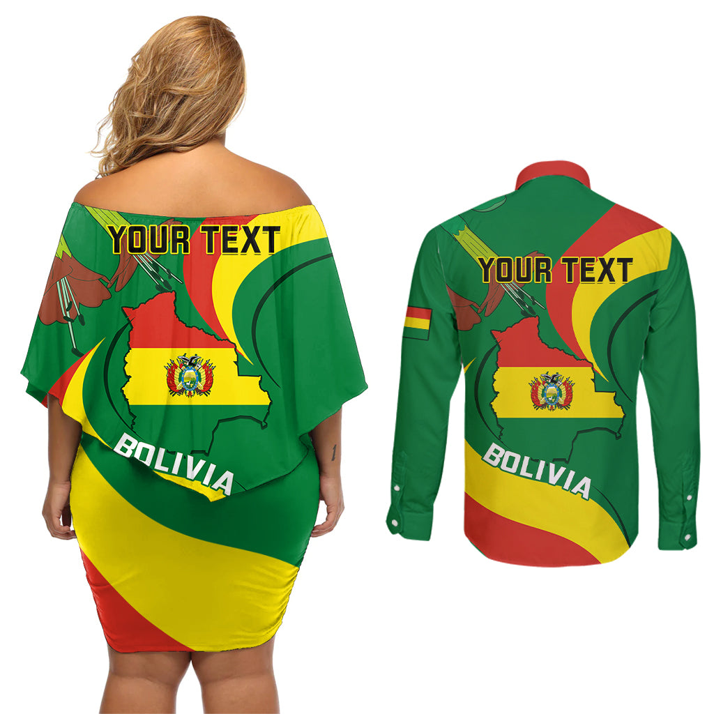 Personalised Bolivia Couples Matching Off Shoulder Short Dress and Long Sleeve Button Shirts Bolivian Kantuta Happy 198th Independence Day - Wonder Print Shop