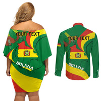 Personalised Bolivia Couples Matching Off Shoulder Short Dress and Long Sleeve Button Shirts Bolivian Kantuta Happy 198th Independence Day - Wonder Print Shop