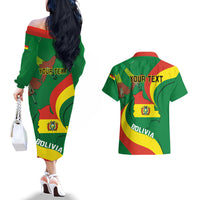 Personalised Bolivia Couples Matching Off The Shoulder Long Sleeve Dress and Hawaiian Shirt Bolivian Kantuta Happy 198th Independence Day - Wonder Print Shop