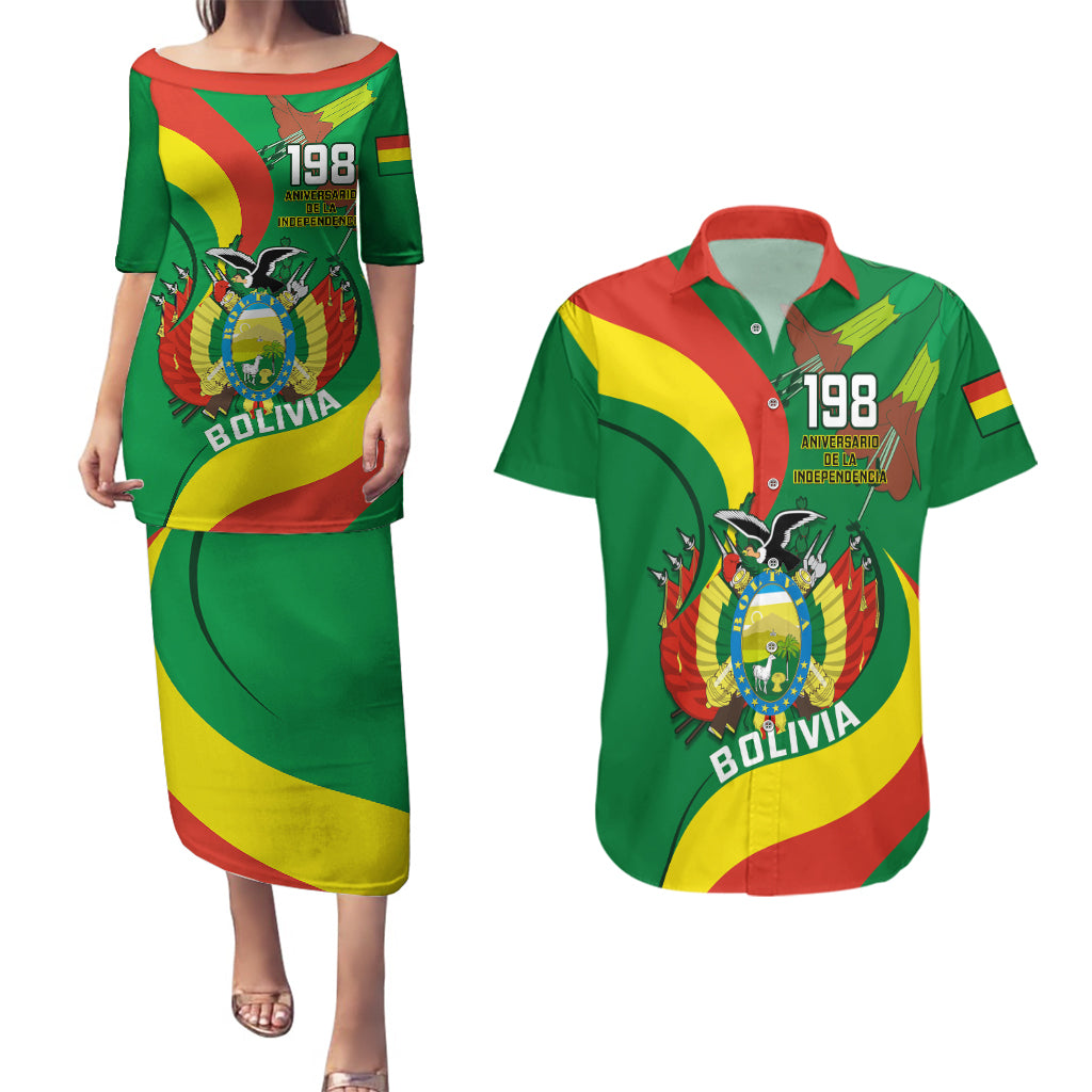 Personalised Bolivia Couples Matching Puletasi Dress and Hawaiian Shirt Bolivian Kantuta Happy 198th Independence Day - Wonder Print Shop