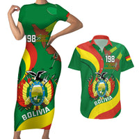 Personalised Bolivia Couples Matching Short Sleeve Bodycon Dress and Hawaiian Shirt Bolivian Kantuta Happy 198th Independence Day - Wonder Print Shop