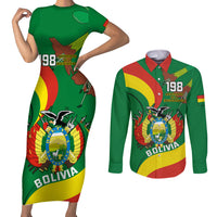 Personalised Bolivia Couples Matching Short Sleeve Bodycon Dress and Long Sleeve Button Shirts Bolivian Kantuta Happy 198th Independence Day - Wonder Print Shop