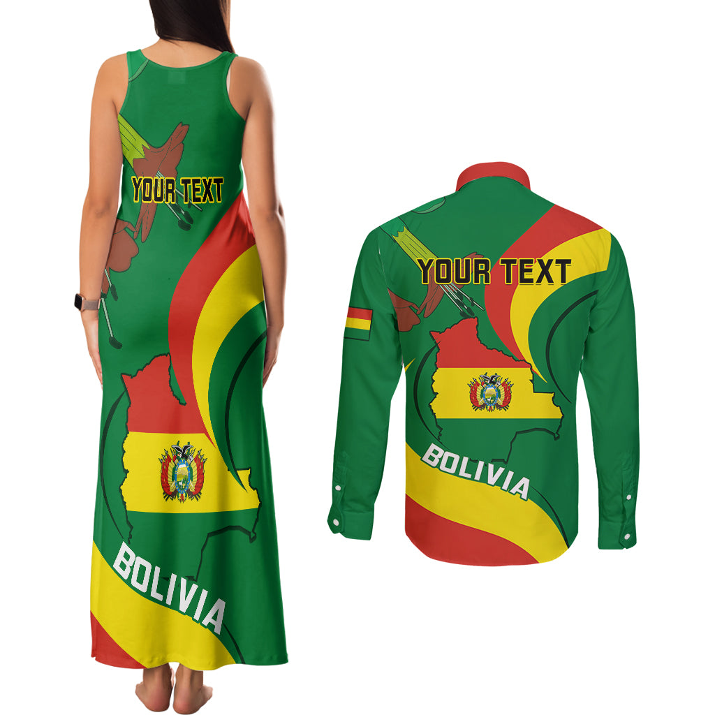 Personalised Bolivia Couples Matching Tank Maxi Dress and Long Sleeve Button Shirts Bolivian Kantuta Happy 198th Independence Day - Wonder Print Shop
