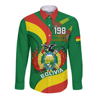 Personalised Bolivia Long Sleeve Button Shirt Bolivian Kantuta Happy 198th Independence Day - Wonder Print Shop