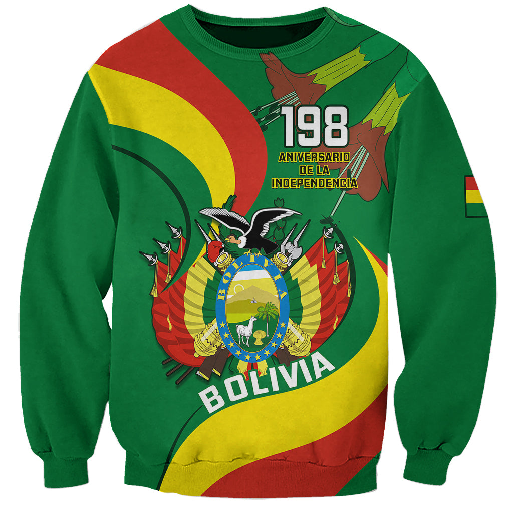 Personalised Bolivia Sweatshirt Bolivian Kantuta Happy 198th Independence Day - Wonder Print Shop
