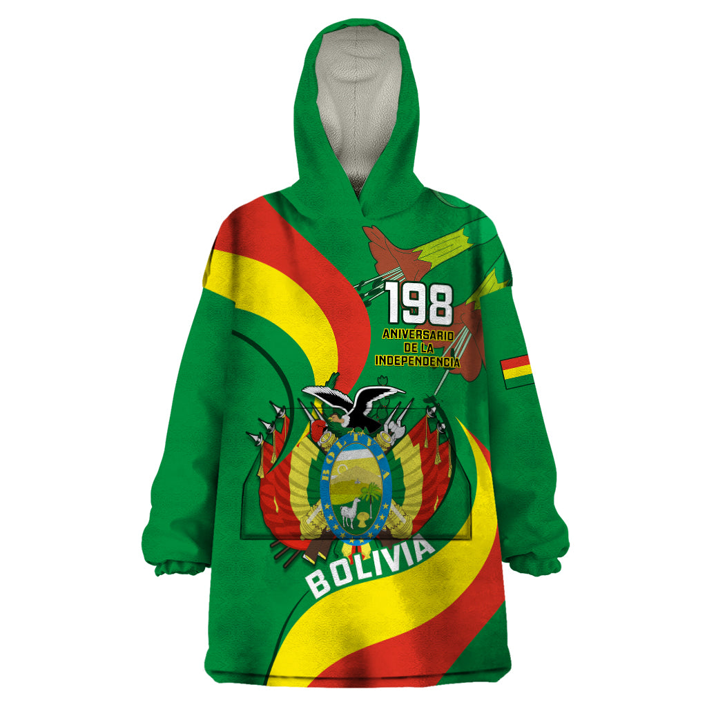 Personalised Bolivia Wearable Blanket Hoodie Bolivian Kantuta Happy 198th Independence Day - Wonder Print Shop