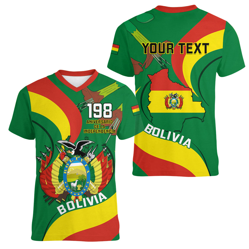 Personalised Bolivia Women V Neck T Shirt Bolivian Kantuta Happy 198th Independence Day - Wonder Print Shop