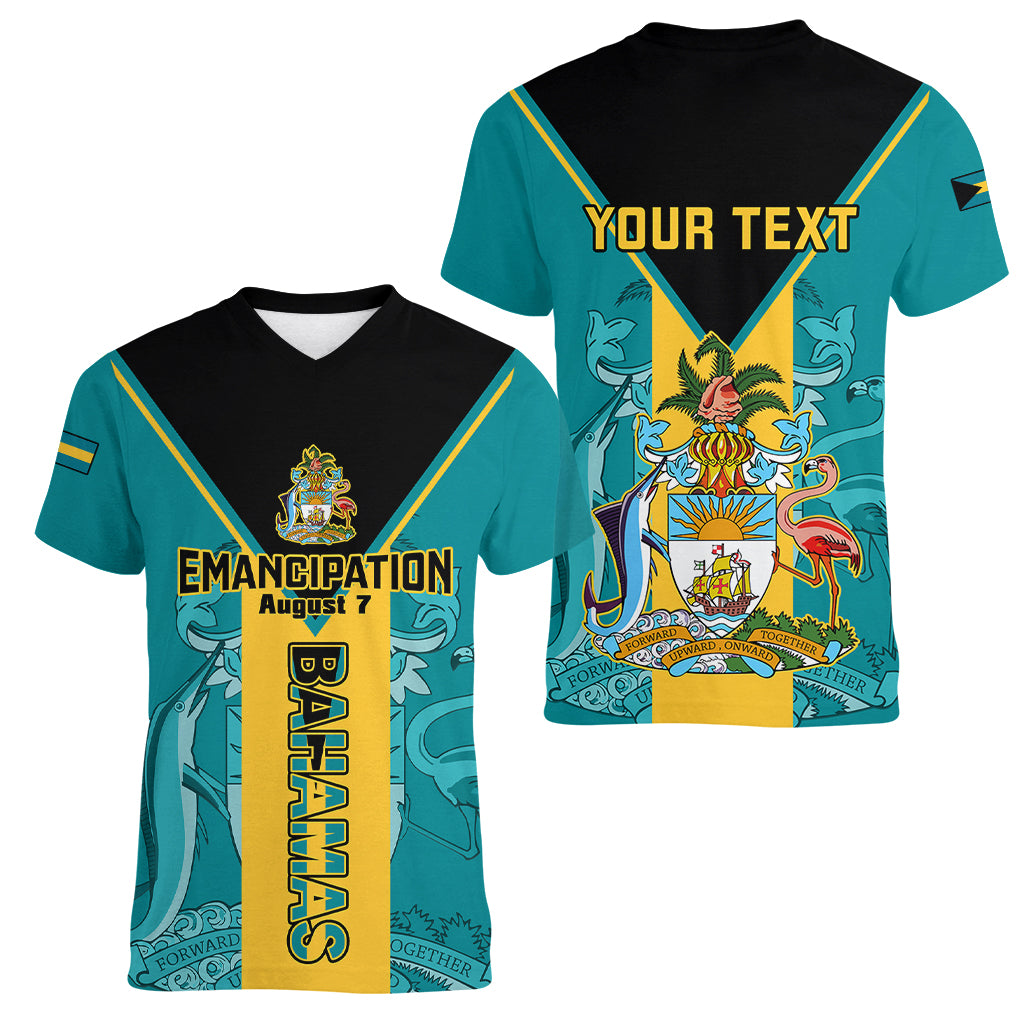 Personalised Bahamas Women V Neck T Shirt Happy Bahamian Emancipation Day - Wonder Print Shop