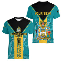 Personalised Bahamas Women V Neck T Shirt Happy Bahamian Emancipation Day - Wonder Print Shop