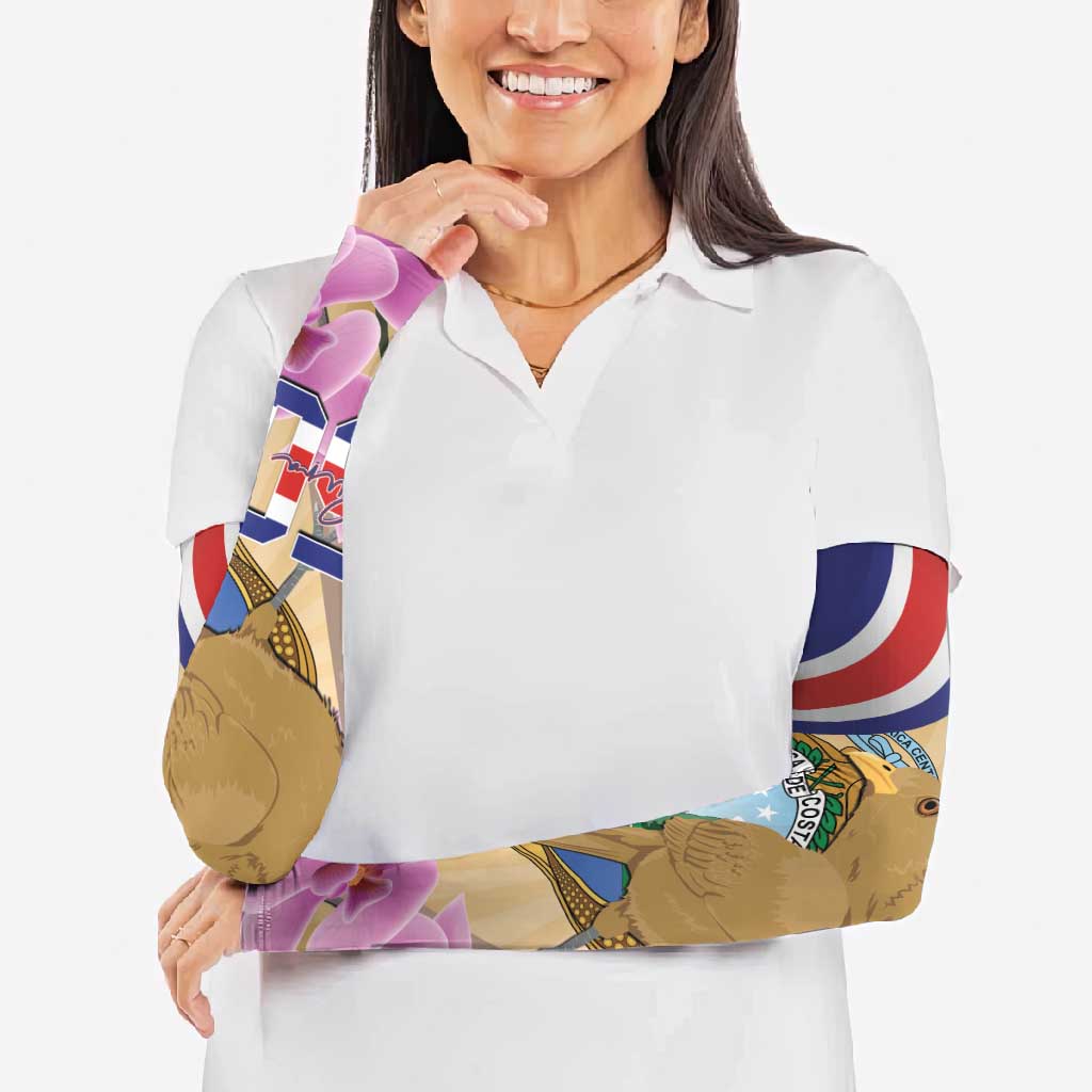 Costa Rica Independence Day Arm Sleeves 506 Proud Yiguirro With Orchid - Wonder Print Shop