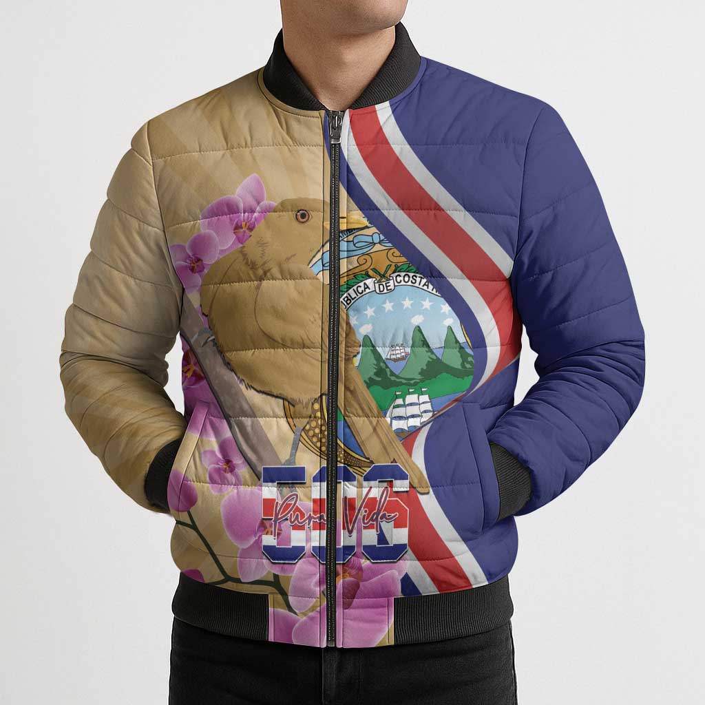 Costa Rica Independence Day Bomber Puffer Jacket 506 Proud Yiguirro With Orchid - Wonder Print Shop
