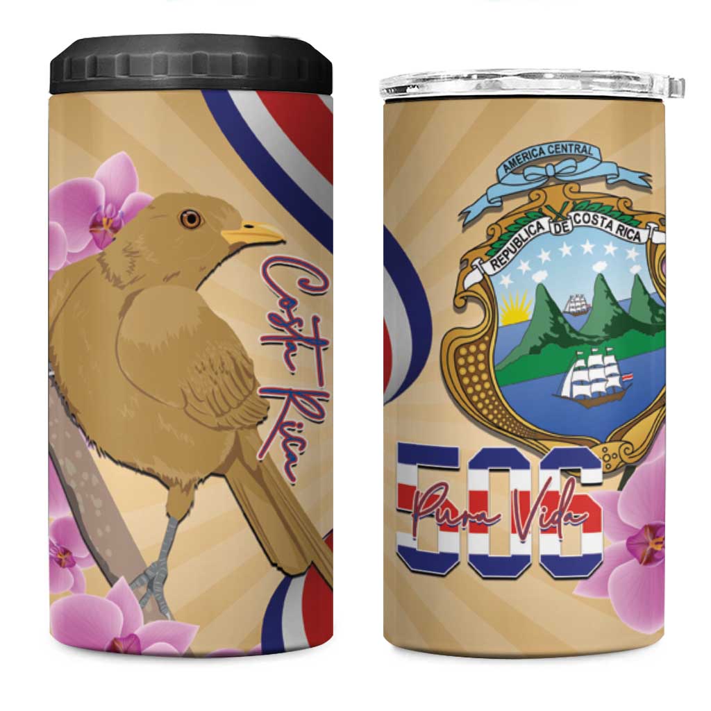 Costa Rica Independence Day 4 in 1 Can Cooler Tumbler 506 Proud Yiguirro With Orchid - Wonder Print Shop
