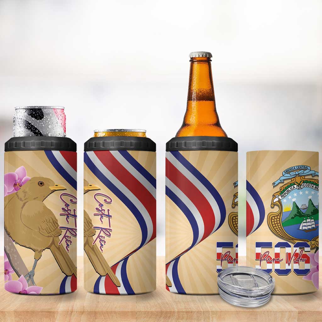 Costa Rica Independence Day 4 in 1 Can Cooler Tumbler 506 Proud Yiguirro With Orchid - Wonder Print Shop