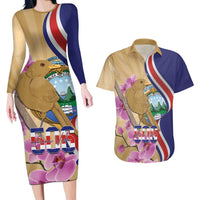 Costa Rica Independence Day Couples Matching Long Sleeve Bodycon Dress and Hawaiian Shirt 506 Proud Yiguirro With Orchid - Wonder Print Shop
