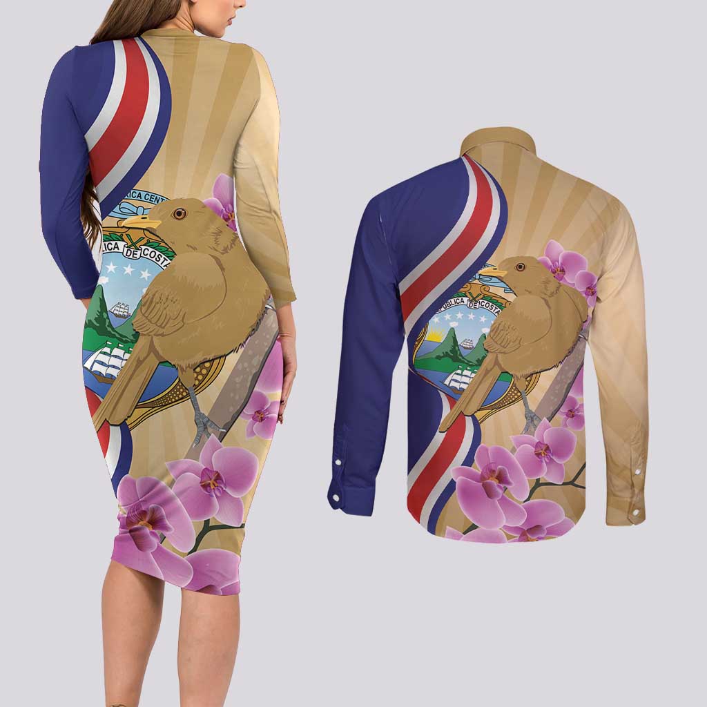 Costa Rica Independence Day Couples Matching Long Sleeve Bodycon Dress and Long Sleeve Button Shirt 506 Proud Yiguirro With Orchid - Wonder Print Shop